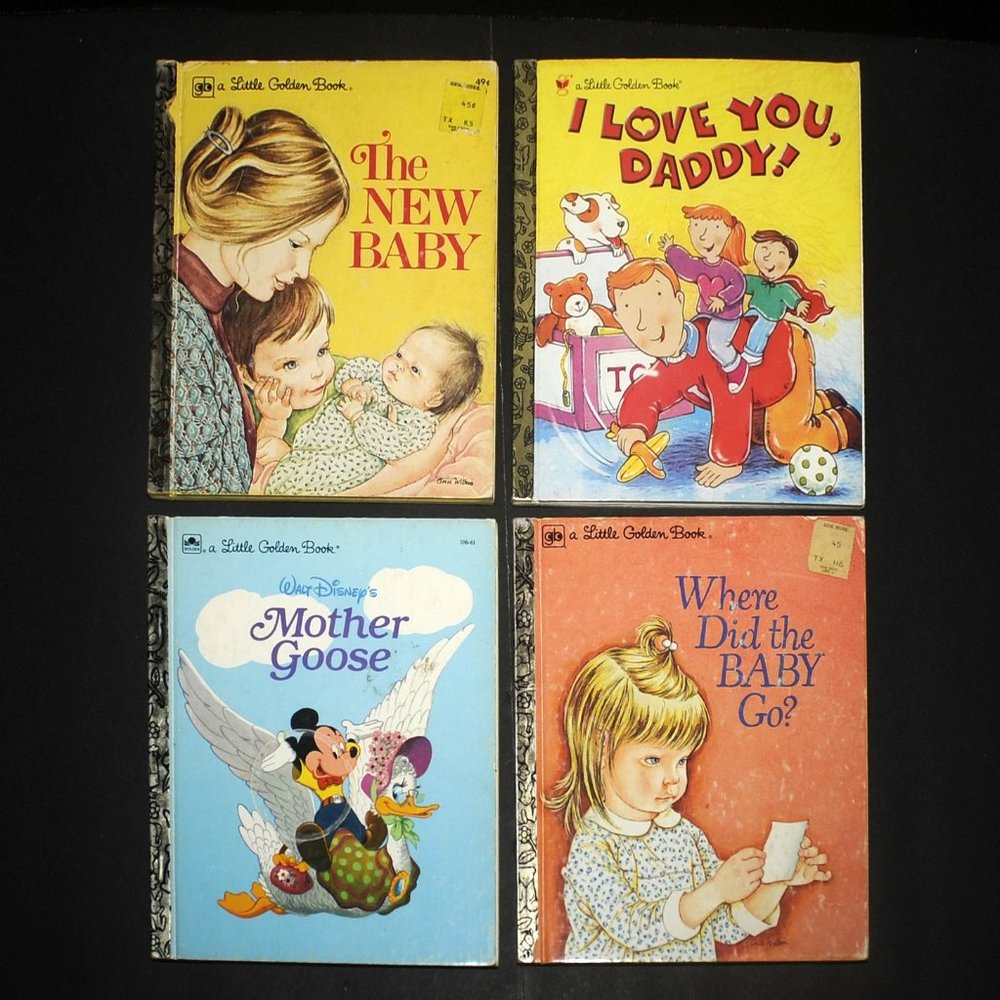 VTG Little Golden Books Lot of 4, DADDY New BABY Stories Mother Goose 70's 90's